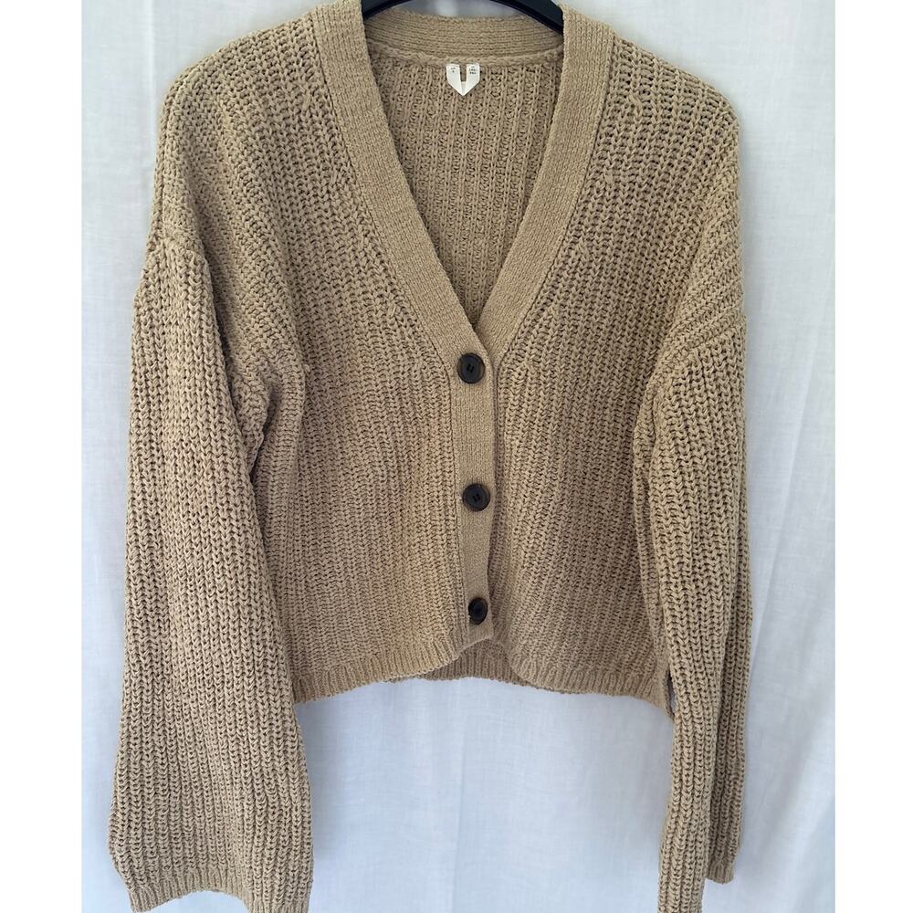 Arket Beige Tan Chunky Button Front V-Neck Cardigan Size Small
